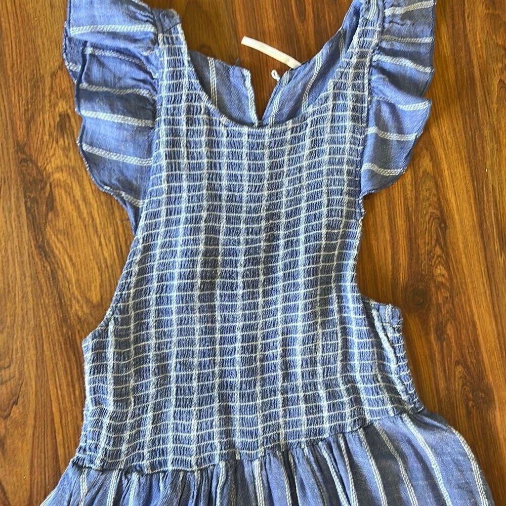 Free People denim chambray striped blue maxi dress ruched top. Xs - Picture 5 of 6